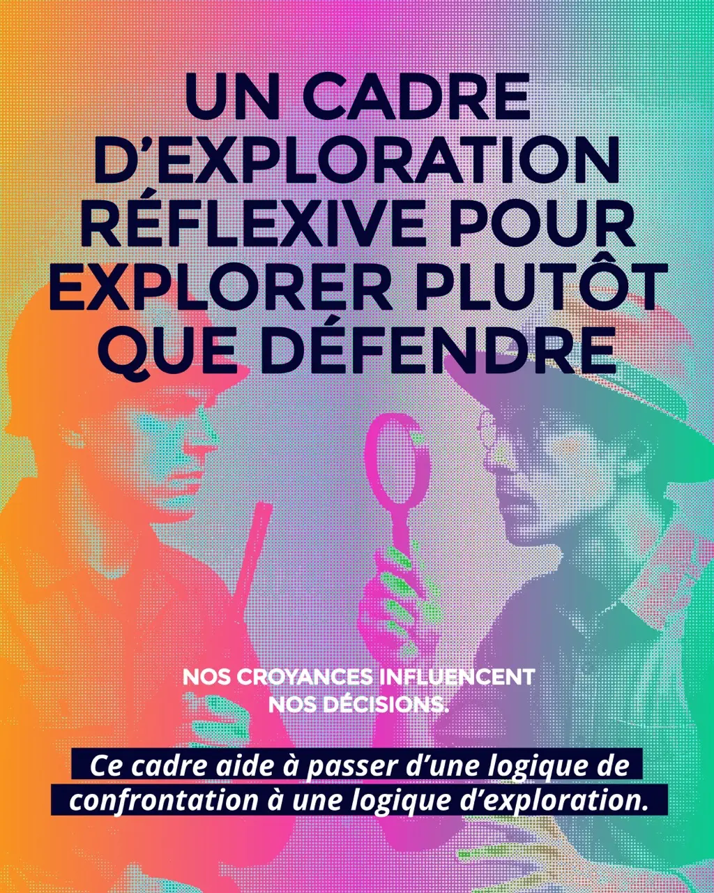 Un cadre d'exploration réflexive pour explorer plutôt que défendre, aidant à passer de la confrontation à l'exploration.